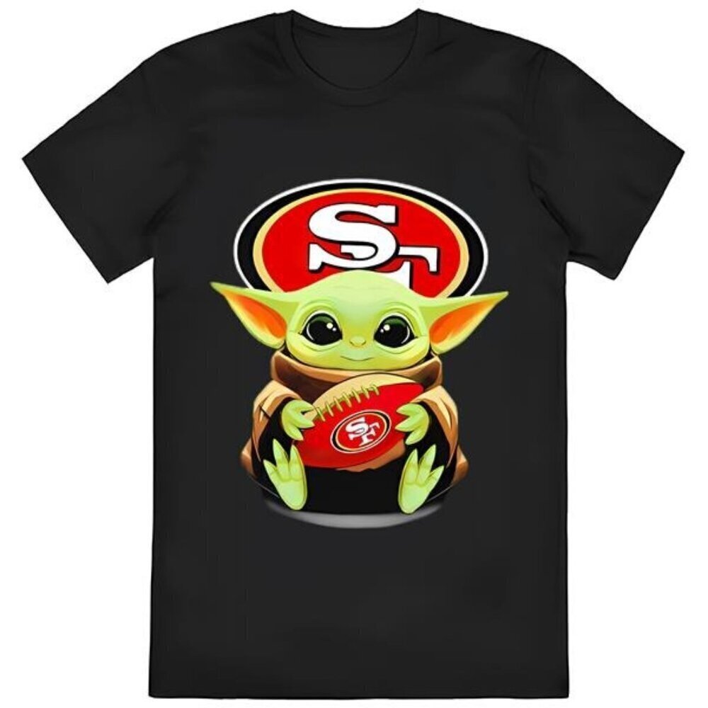 Baby Yoda Loves San Francisco 49ers Football Star Wars NFL Crossover Graphic Tee